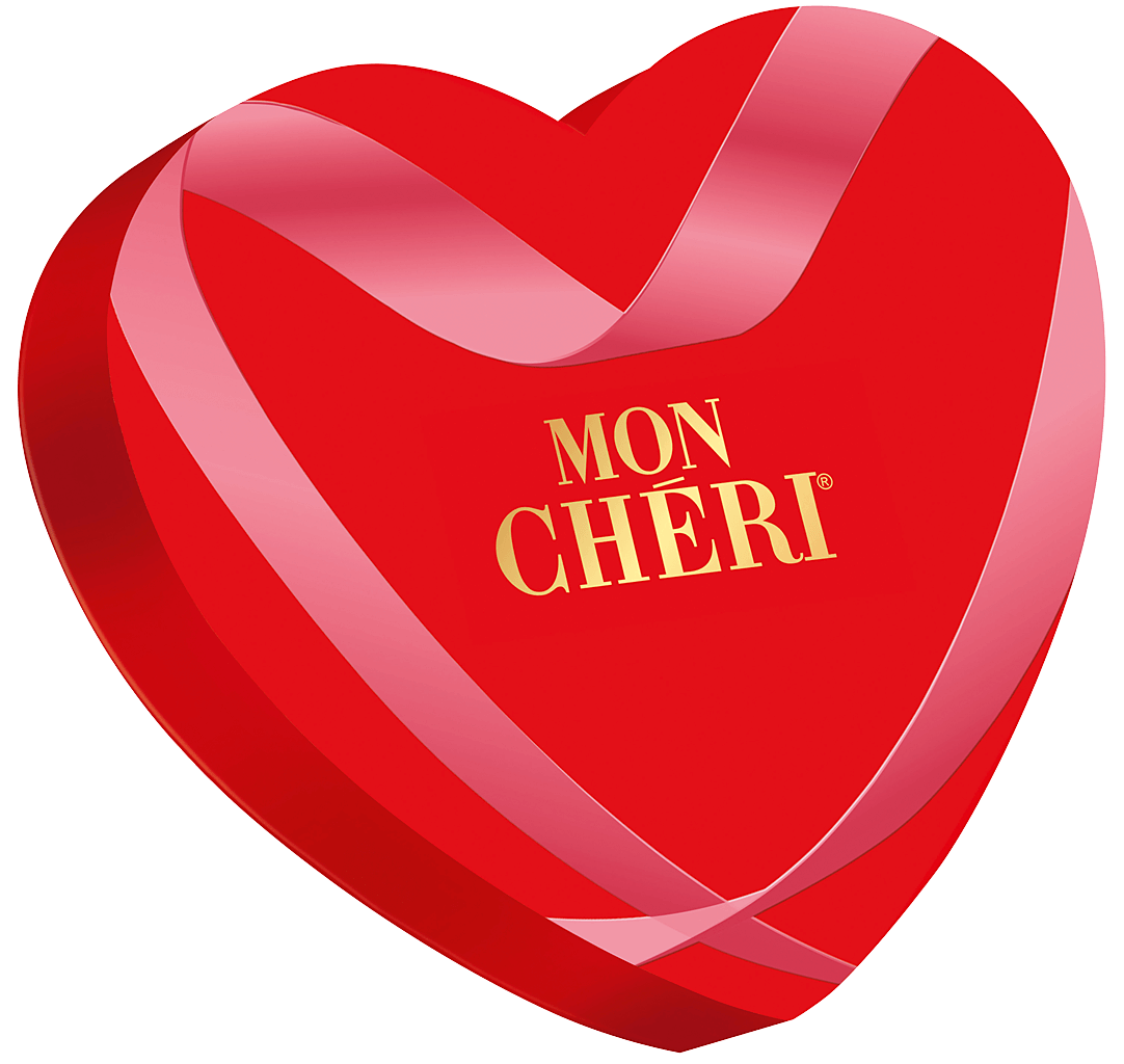 Herzförmige Verpackung mit roter rosaner Kirsche