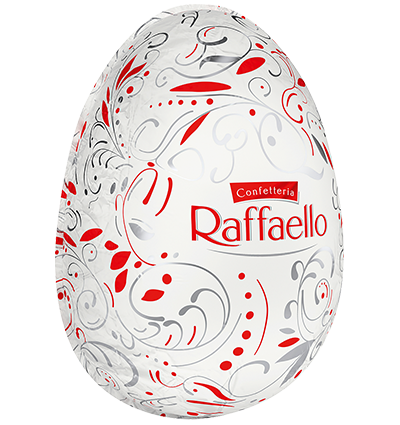 Weißes Raffaello Osterei mit Blättermuster